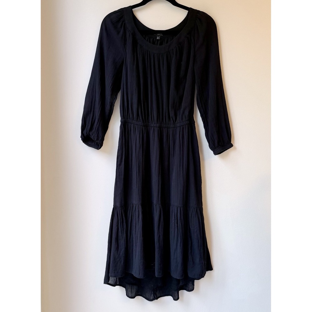Talbots Cotton Crinkle Midi Dress MP Black Tiered Ruffled Preppy Lined